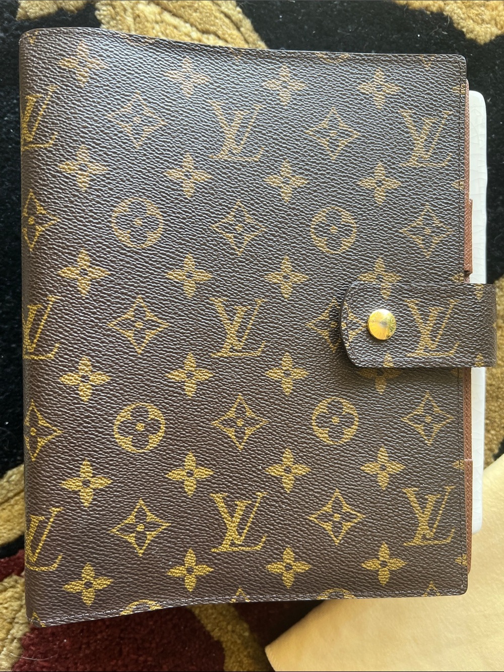 Louis Vuitton Monogram GM Brown Tan Large Ring Binder Agenda with LV Dust Cover
